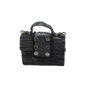 Kooreloo Womens Woven Leather Snap Closure Top Handle Handbag Black